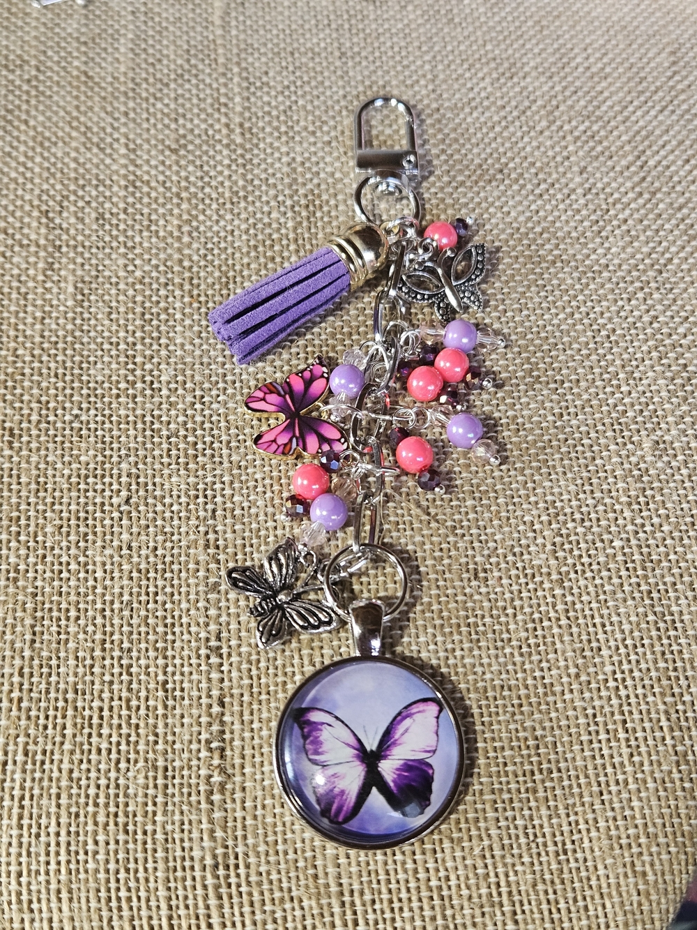 Butterfly Tassel Charm Purse Charm - Purple and Pink